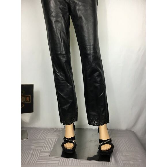 Real Clothes Leather Pant Size 2 Black Lined Hi Waist Straight Leg Leather Lace - Picture 3 of 12